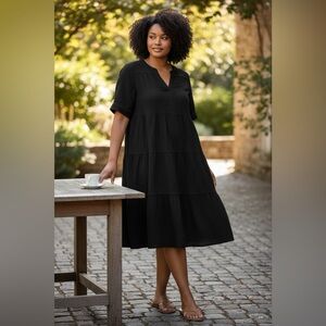 Chico's Elegant Black Tiered Midi Dress